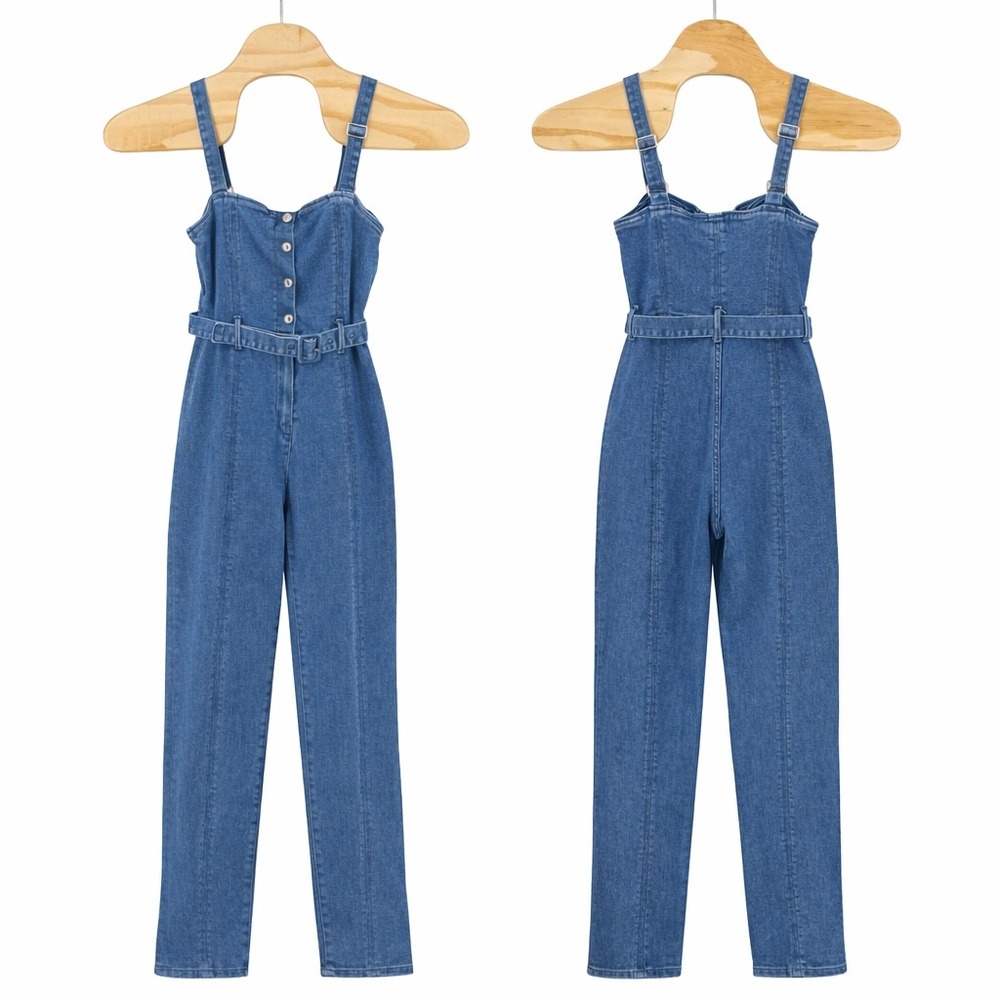 Good American Denim Jumpsuit Womens 1 Blue Belted Button Front Corset Western